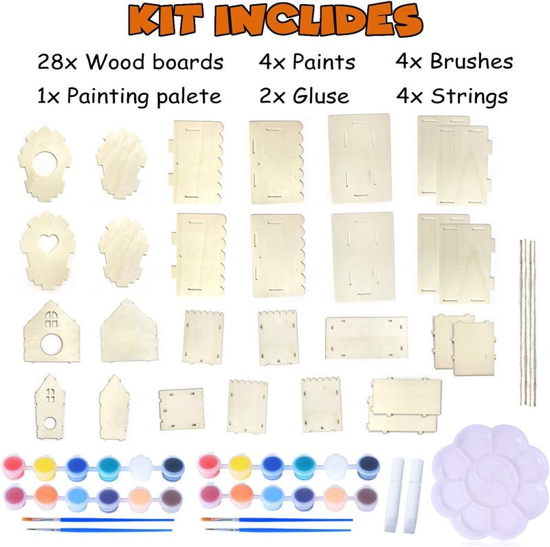 hapray 4 Pack Bird House Crafts for Kids Ages 5-8 8-12, Buildable DIY Birdhouse Kit for Children to Build, Summer Arts and Craft Projects with Paint, 3+ Boy Girl Gift for Halloween Christmas - Image 2